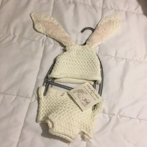 Knitted white Bunny newborn set